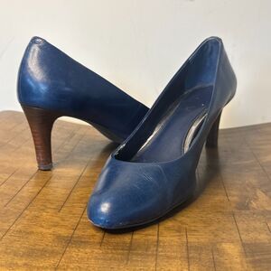 Lauren Ralph Lauren Blue Leather Pumps Womens 7.5B Kitten Heels Classic Career